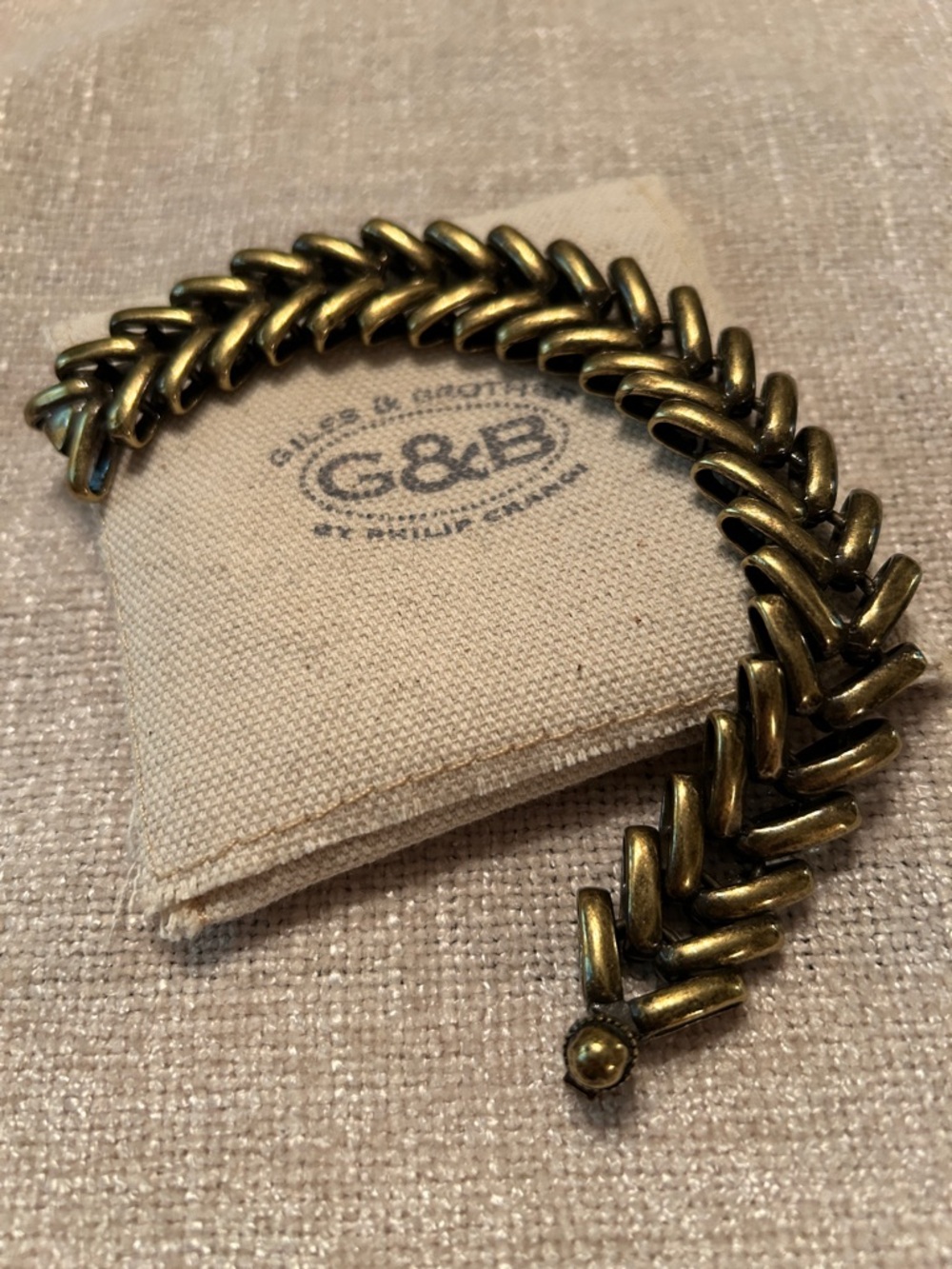 Giles and Brother antiqued gold bracelet, 7 1/2”, NEW